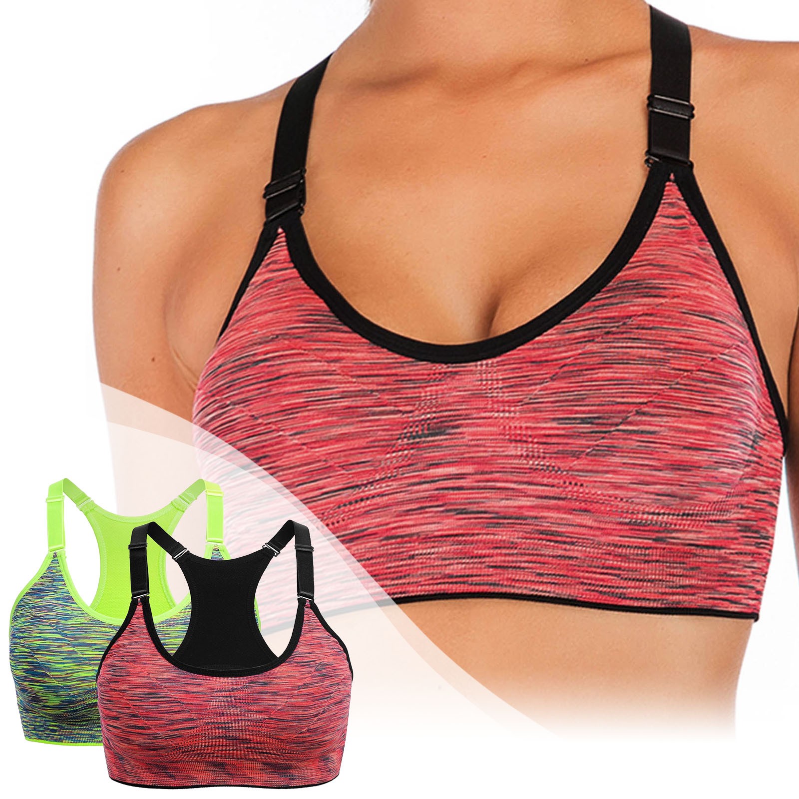 thumbnail image 2 of Pack de 2 sujetadores deportivos de alto impacto para mujer - Camiseta sin costuras para yoga y running con tirantes ajustables (tallas S-XL), 2 of 8